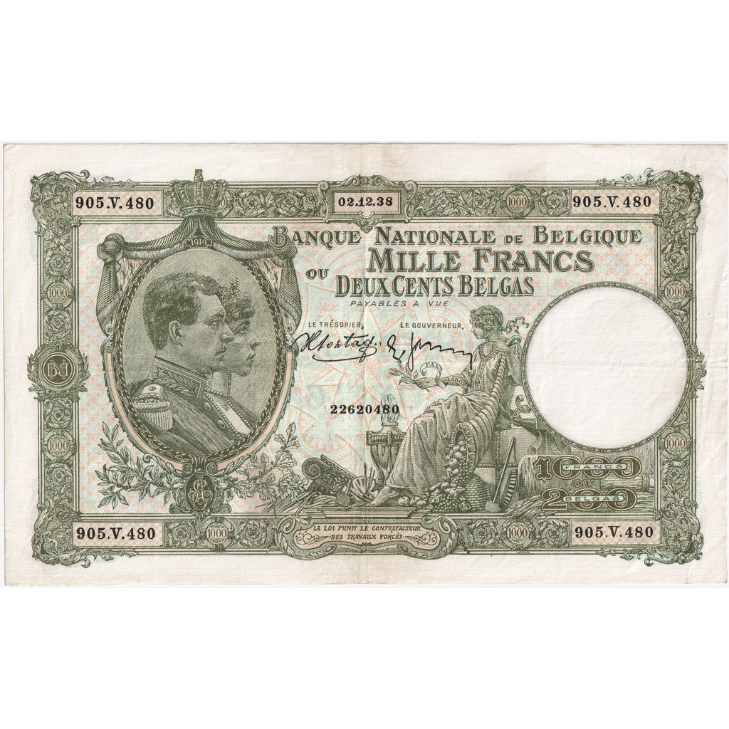 België, 1000 Francs-200 Belgas, 1938-12-02, TTB