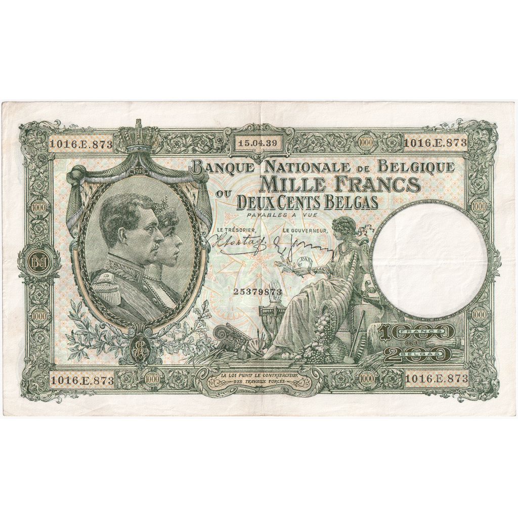 België, 1000 Francs-200 Belgas, 1939-04-15, TTB+