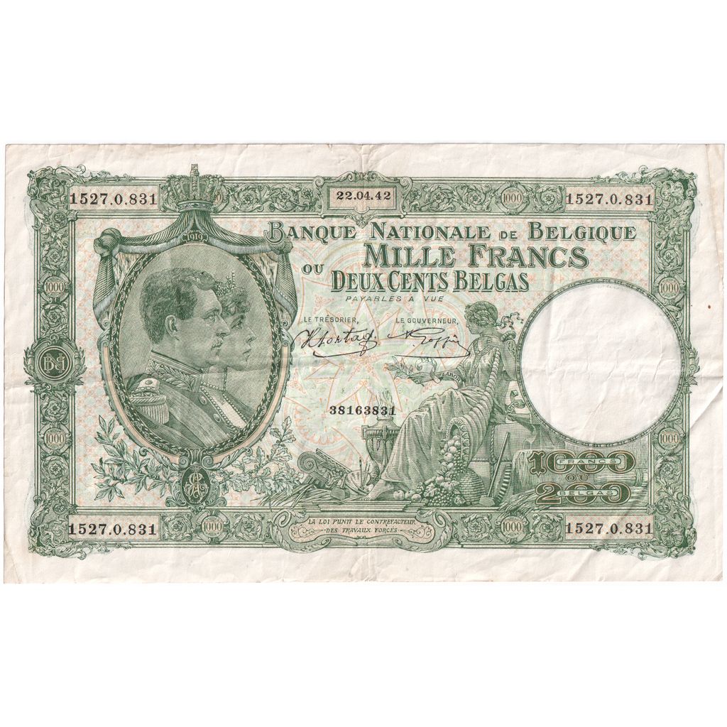 België, 1000 Francs-200 Belgas, 1942-04-22, TB