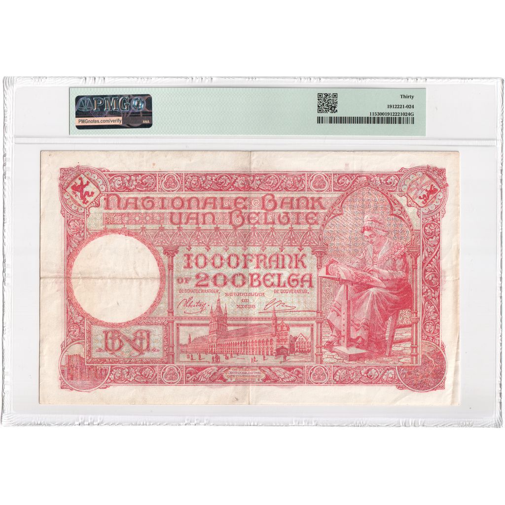 Bélgica, 1000 Francs-200 Belgas, 1944-10-19, VF 30, PMG