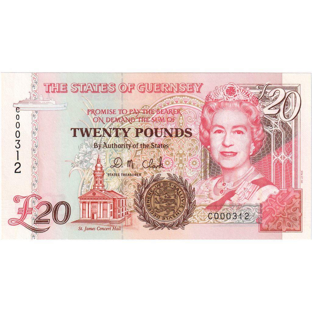 Guernsey, 20 Pounds, 1996, UNC(65-70)
