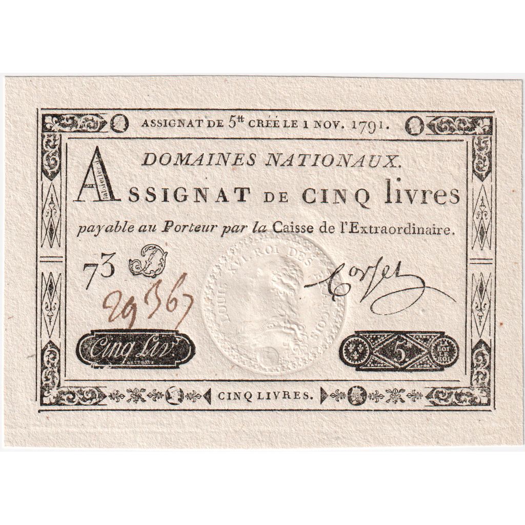France, 5 Livres, 1791-11-01, D73, UNC(65-70)
