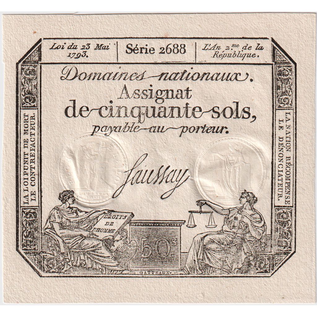 Francja, 50 Sols, 1793-05-23, Serie 2688, UNC(63)