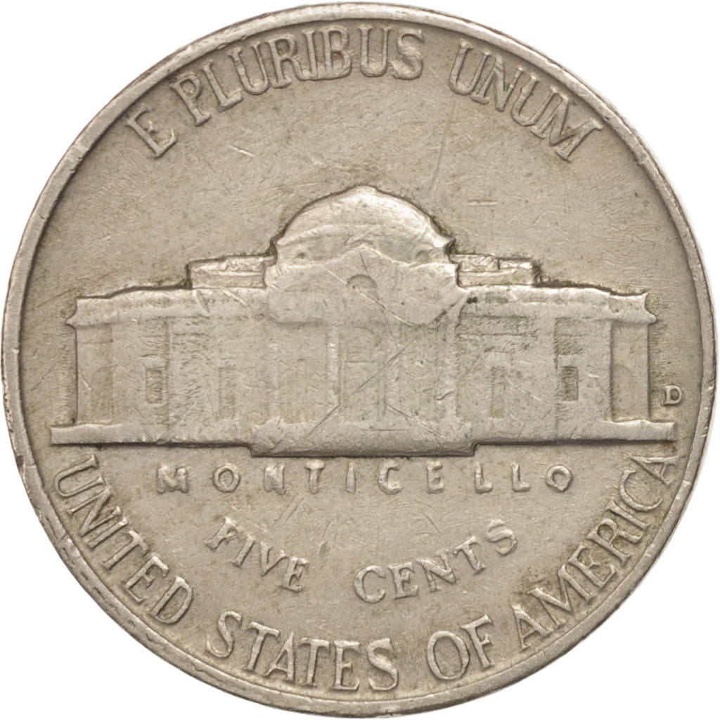 Coin, United States, Jefferson Nickel, 5 Cents, 1960, U.S. Mint, Denver