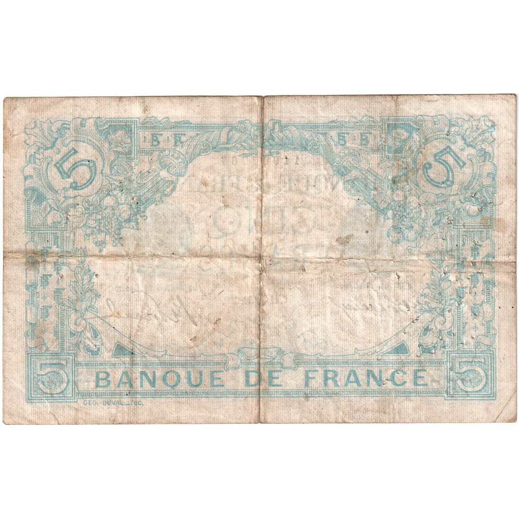 France, 5 Francs, Bleu, 1912-06-12, H.477, VF(30-35)