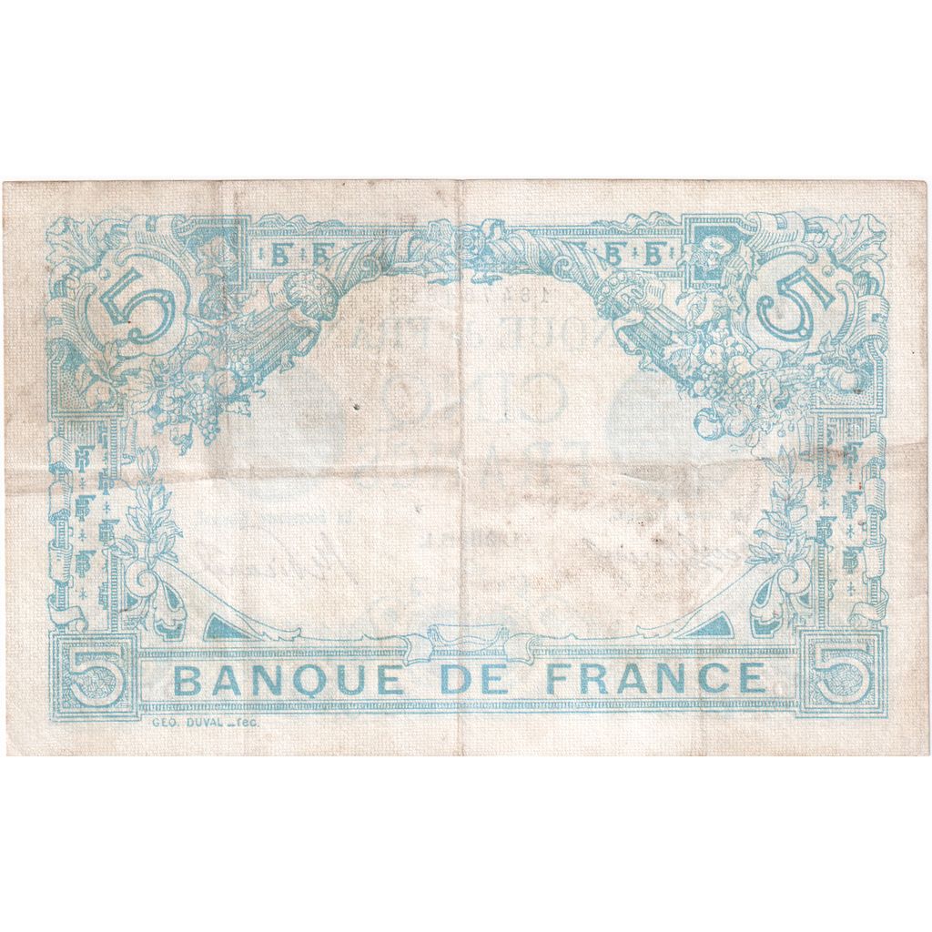 France, 5 Francs, Bleu, 1915-08-23, P.7391, EF(40-45)