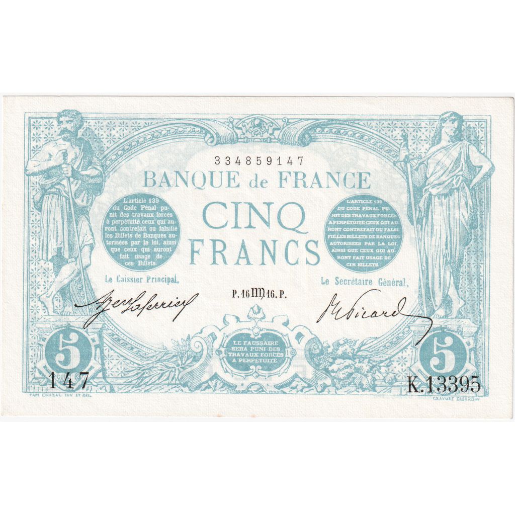 Frankrijk, 5 Francs, Bleu, 1916-08-16, K.13395, NIEUW
