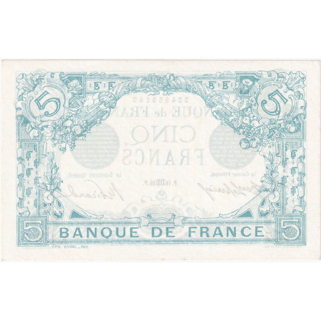 Frankrijk, 5 Francs, Bleu, 1916-08-16, K.13395, NIEUW