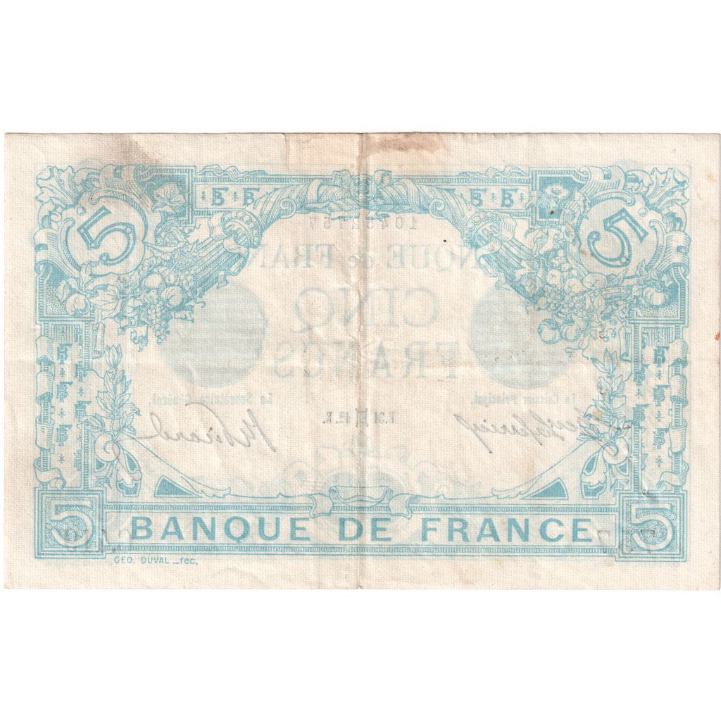 France, 5 Francs, Bleu, 1912-05-31, C.419, EF(40-45)