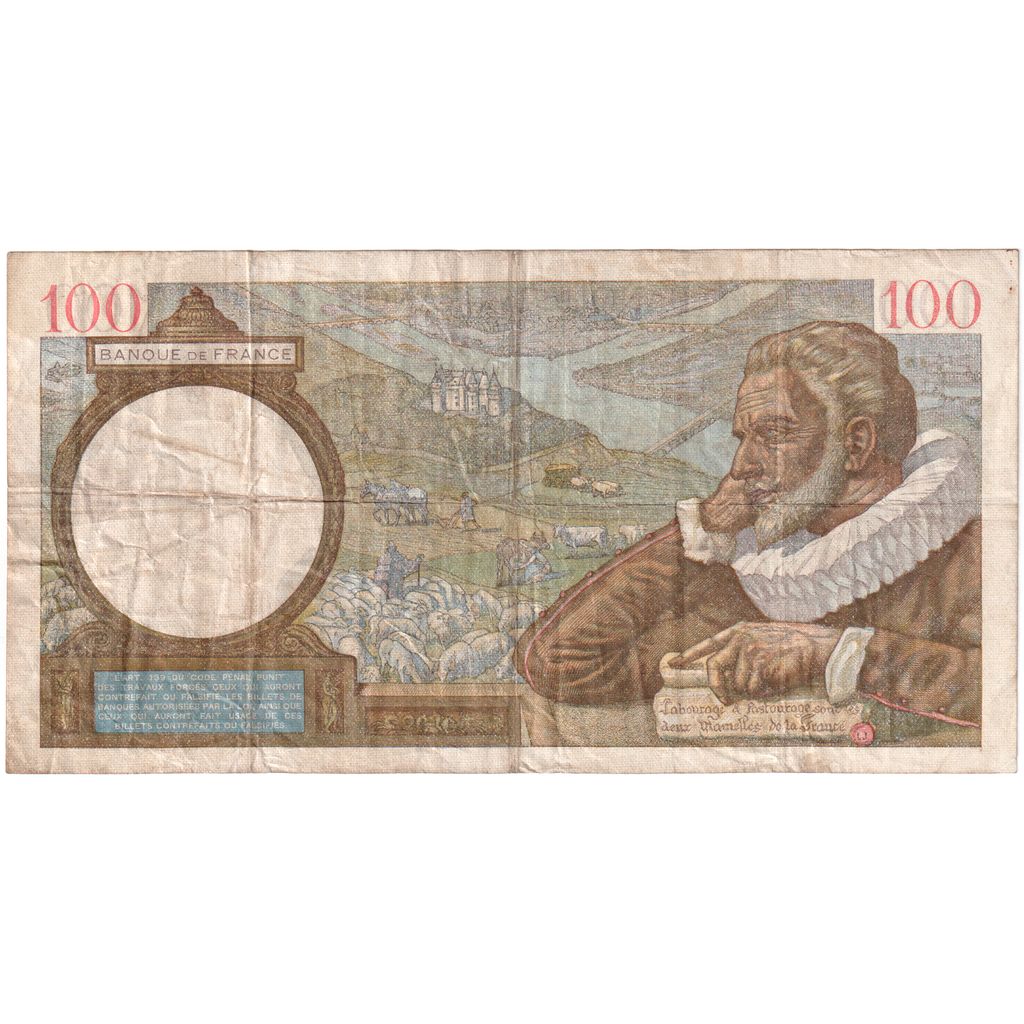 France, 100 Francs, Sully, 1939-09-21, O.1300, VF(20-25)