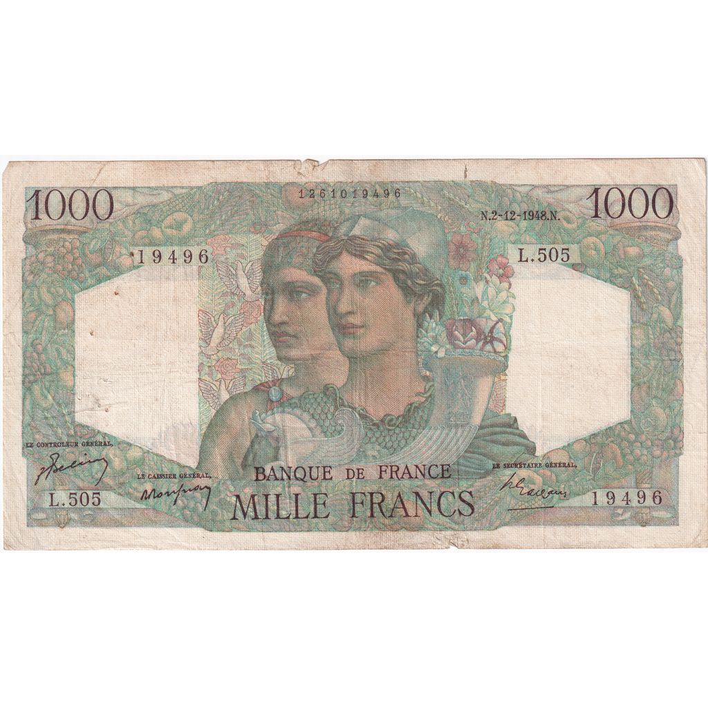 France, 1000 Francs, Minerve et Hercule, 1948-12-02, L.505, VF(20-25)