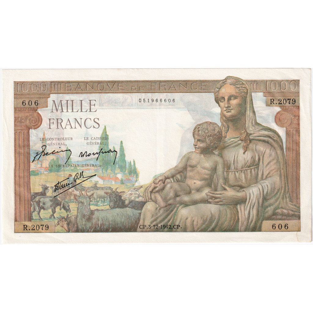 Francja, 1000 Francs, Déesse Déméter, 1942-12-03, R.2079, Consecutive