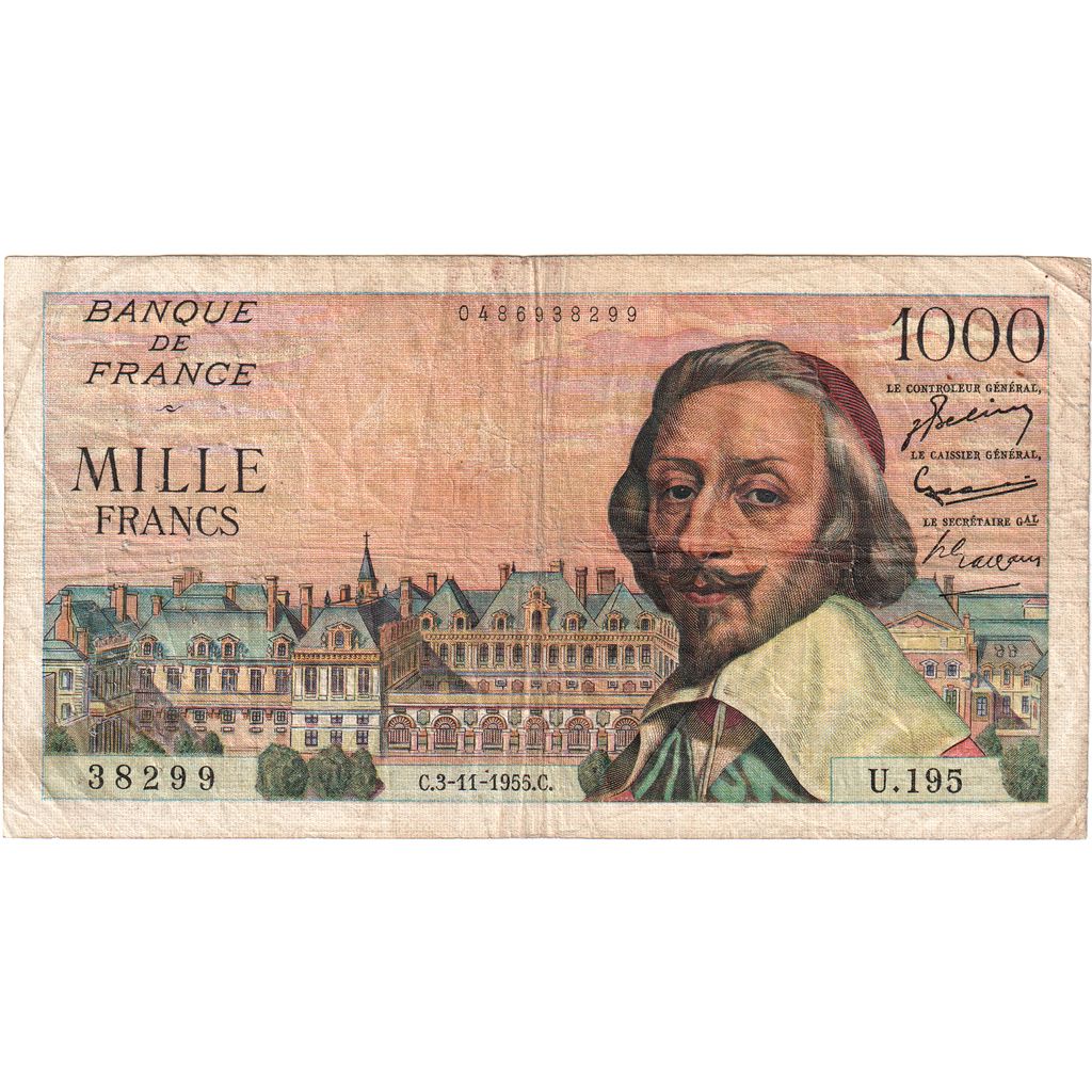France, 1000 Francs, Richelieu, 1955-11-03, U.195, VF(20-25)