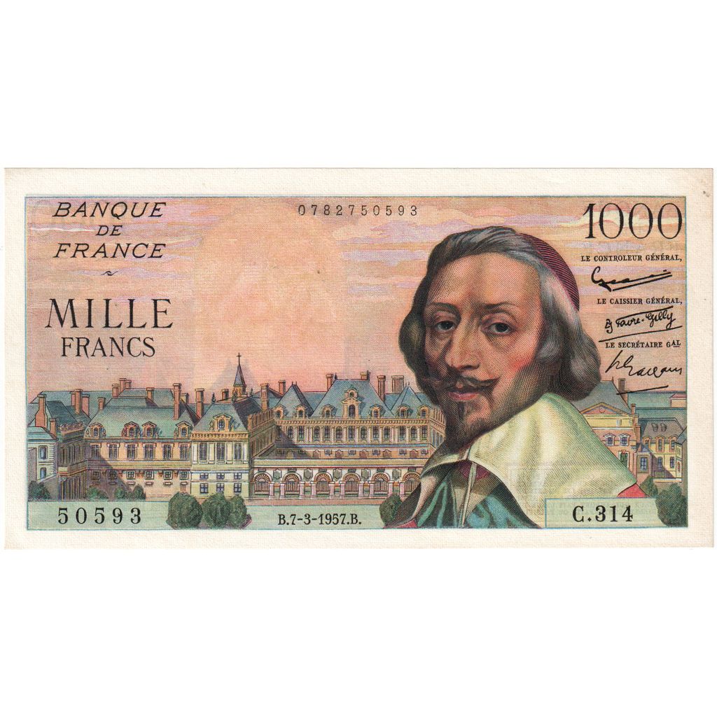 França, 1000 Francs, Richelieu, 1957-03-07, C.314, UNC(60-62)