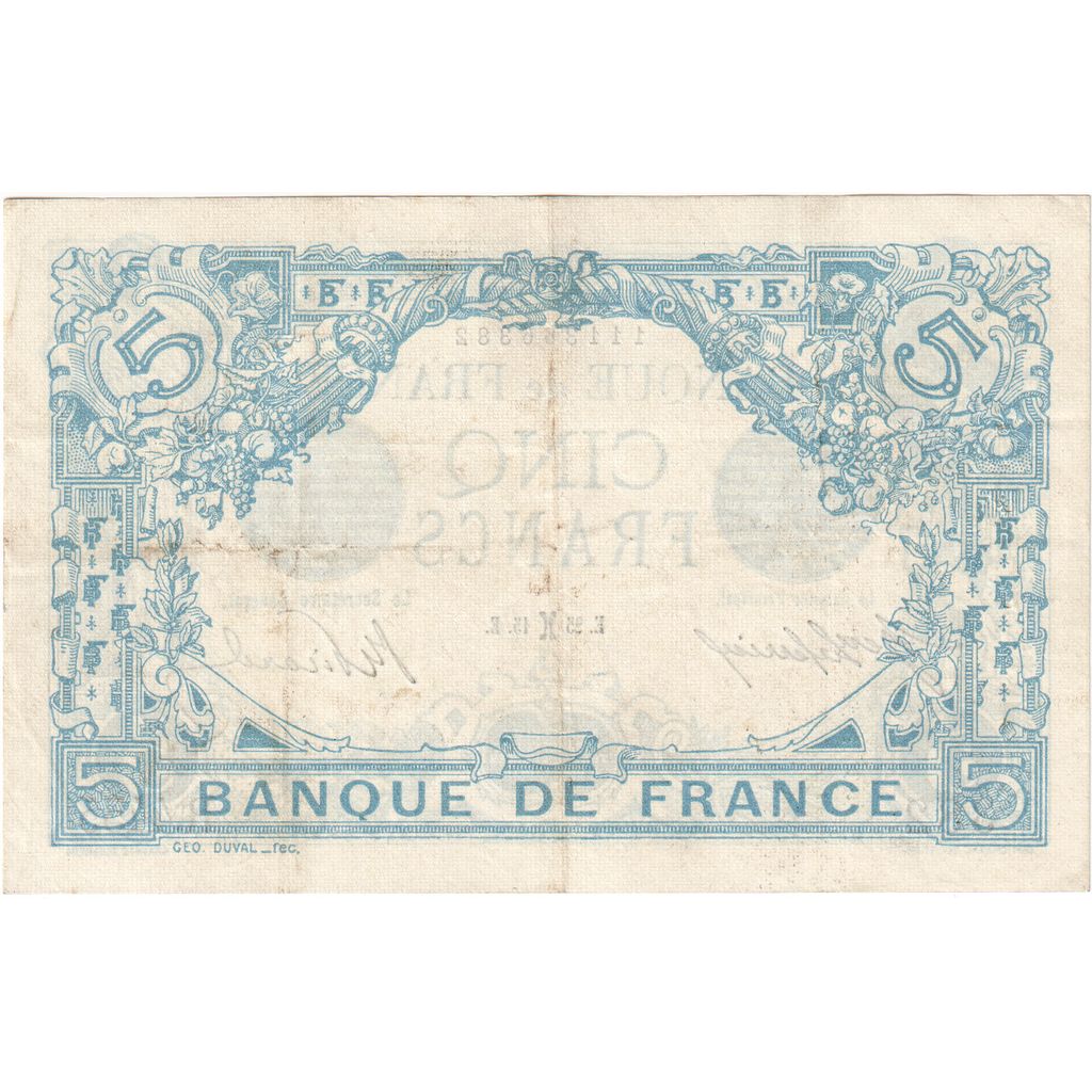 France, 5 Francs, Bleu, 1915-02-25, R.4455, AU(50-53)