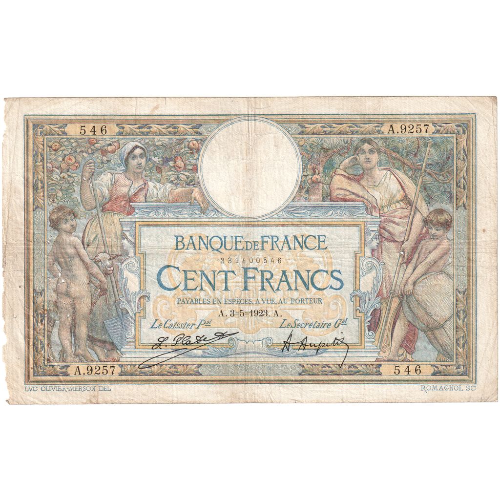 França, 100 Francs, Luc Olivier Merson, 1923-05-03, A.9257, F(12-15)