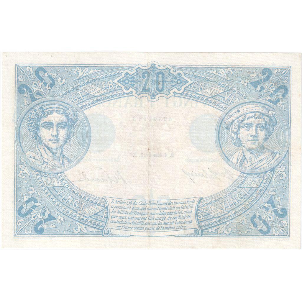 França, 20 Francs, Bleu, 1912-06-04, Z.1936, UNC(60-62)