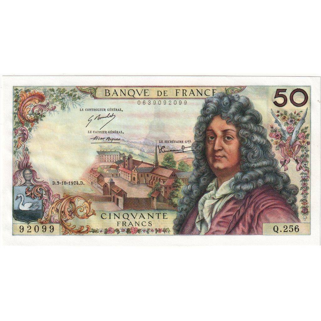 France, 50 Francs, Racine, 1974-10-03, Q.256, UNC(60-62)