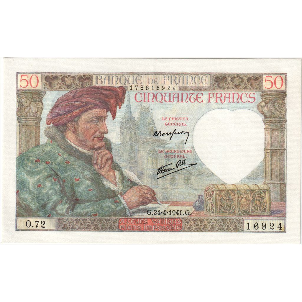 Francia, 50 Francs, Jacques Coeur, 1941-04-24, O.72, SC