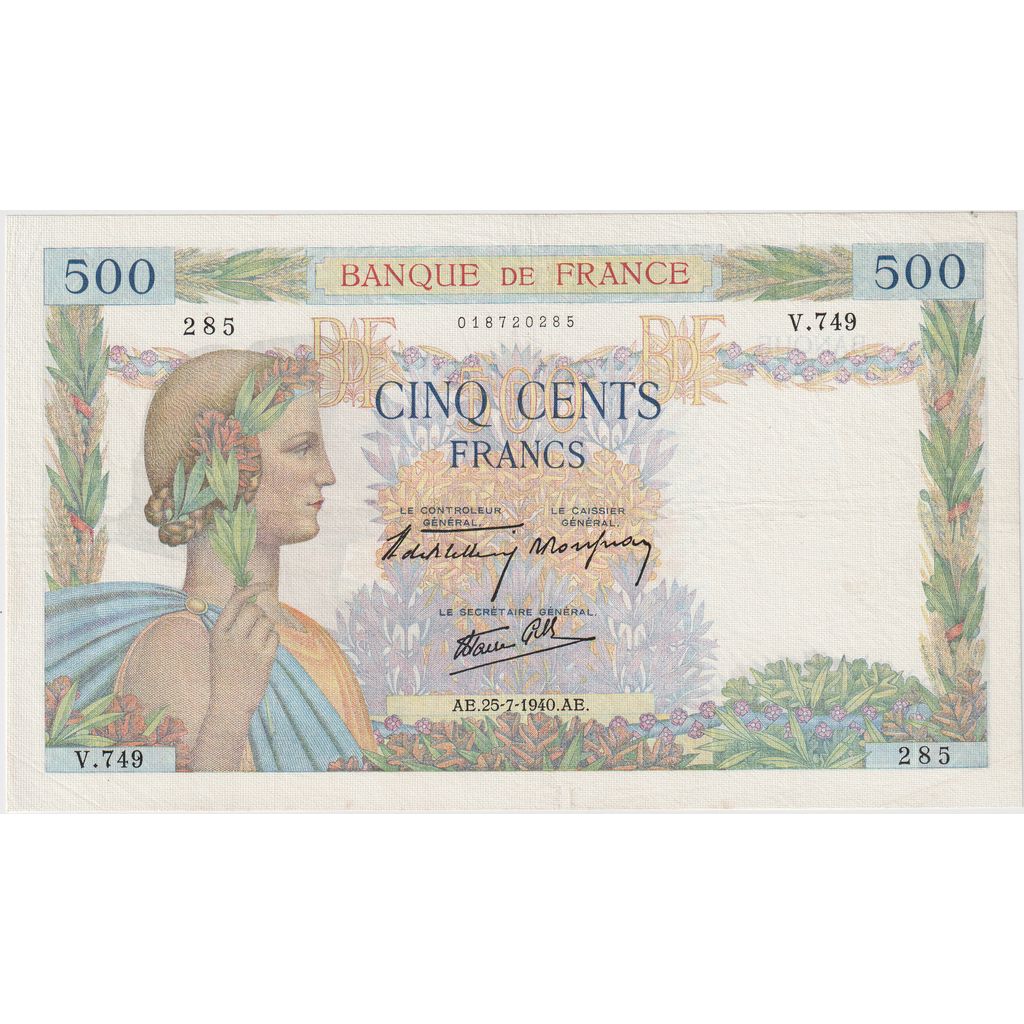 França, 500 Francs, La Paix, 1940-07-25, V.749, UNC(63)