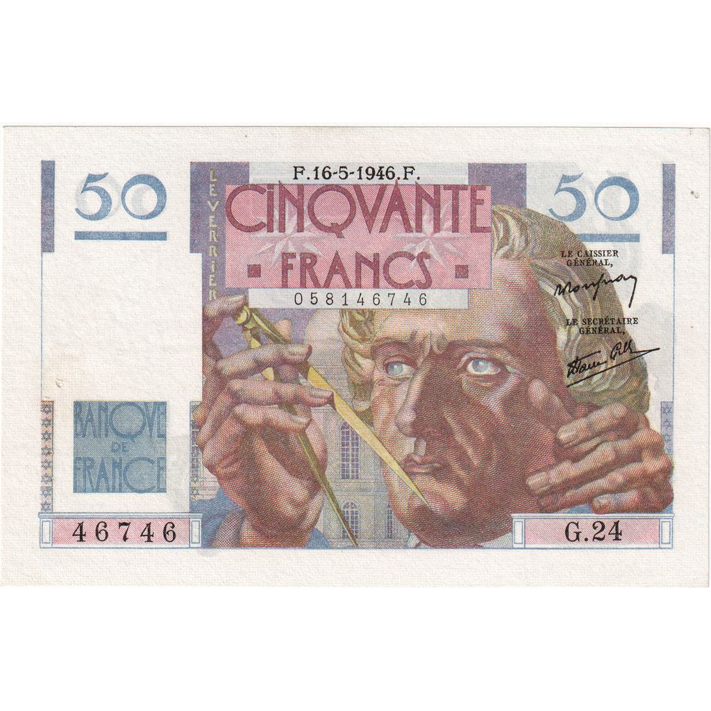 França, 50 Francs, Le Verrier, 1946-05-16, G.24, UNC(60-62)