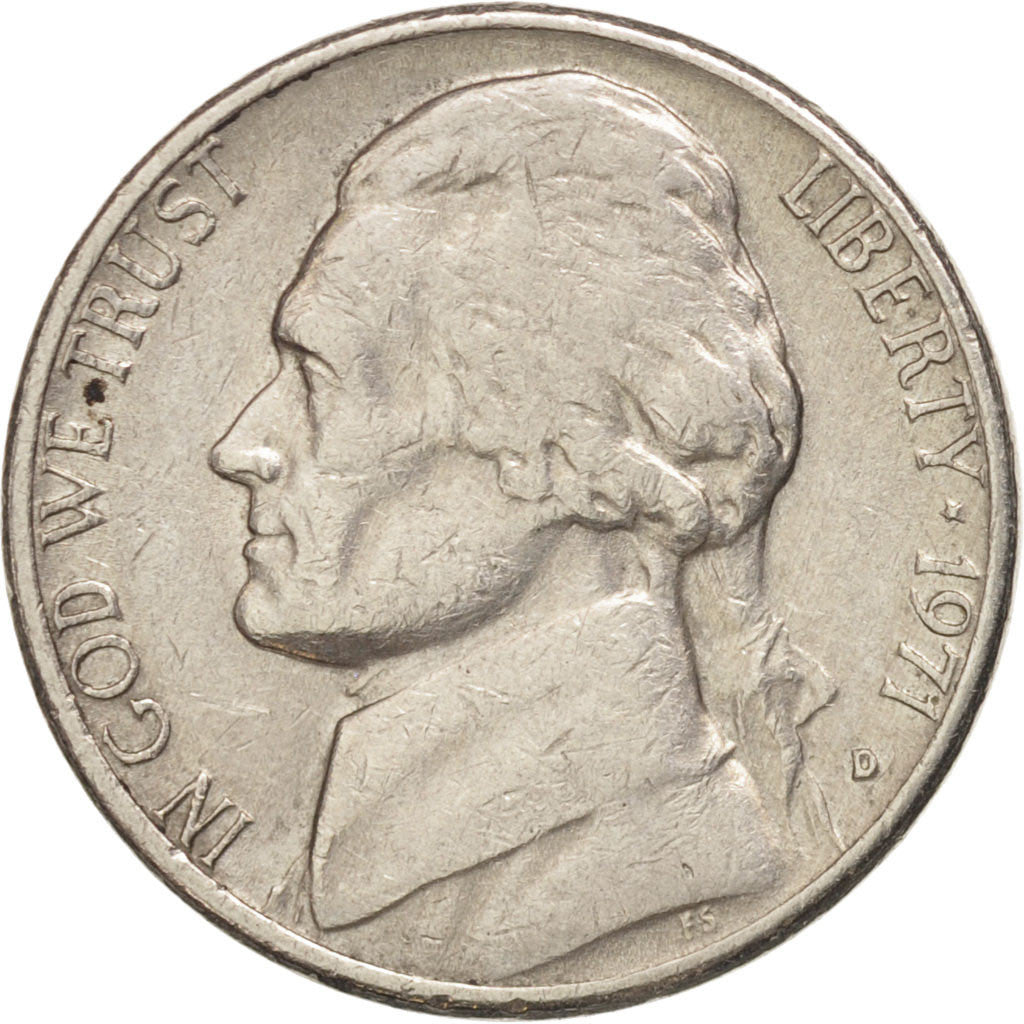 Coin, United States, Jefferson Nickel, 5 Cents, 1971, U.S. Mint, Denver