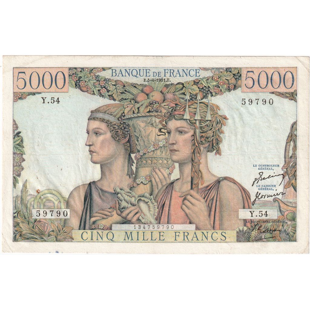 Francia, 5000 Francs, Terre et Mer, 1951-04-05, Y.54, BB