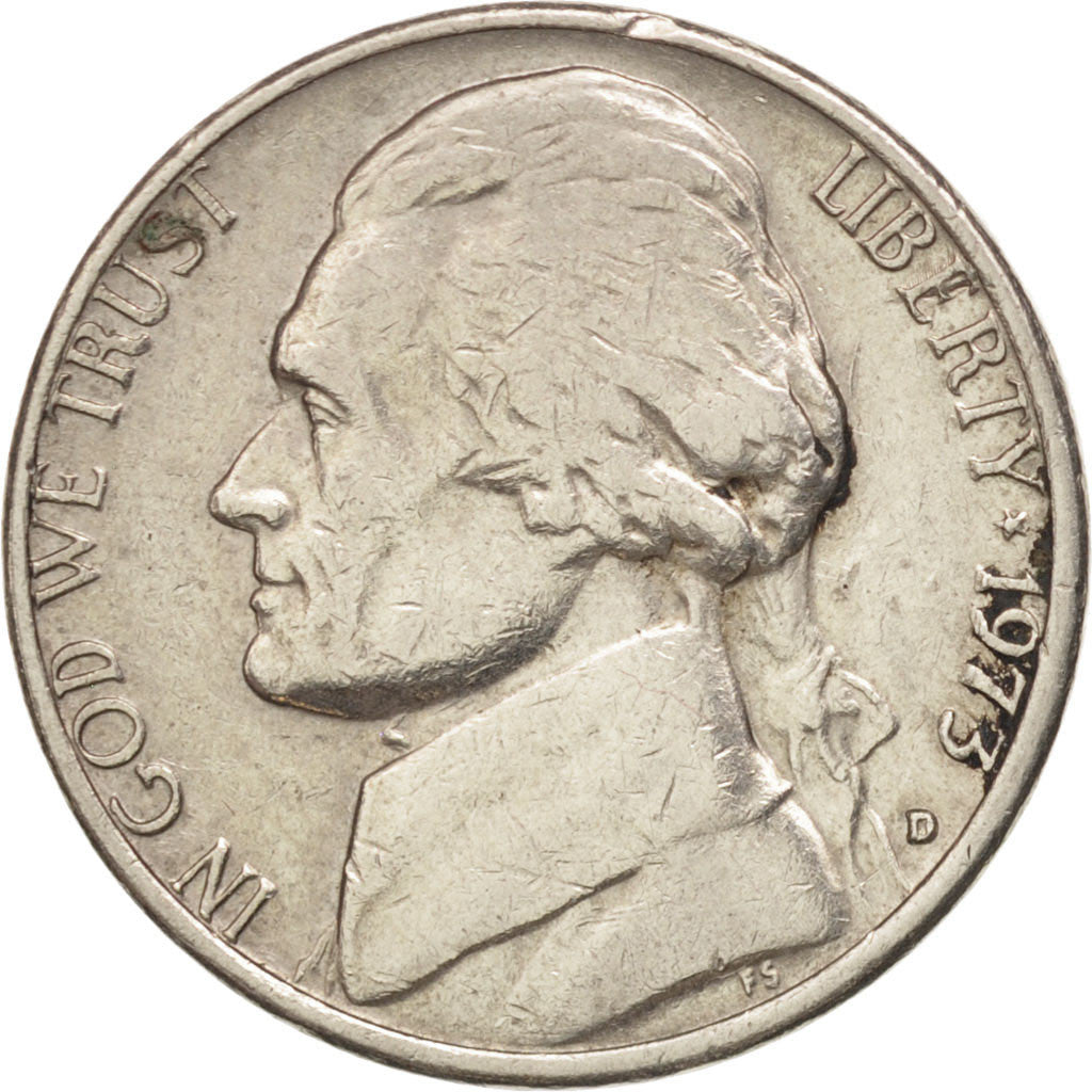 Coin, United States, Jefferson Nickel, 5 Cents, 1973, U.S. Mint, Denver