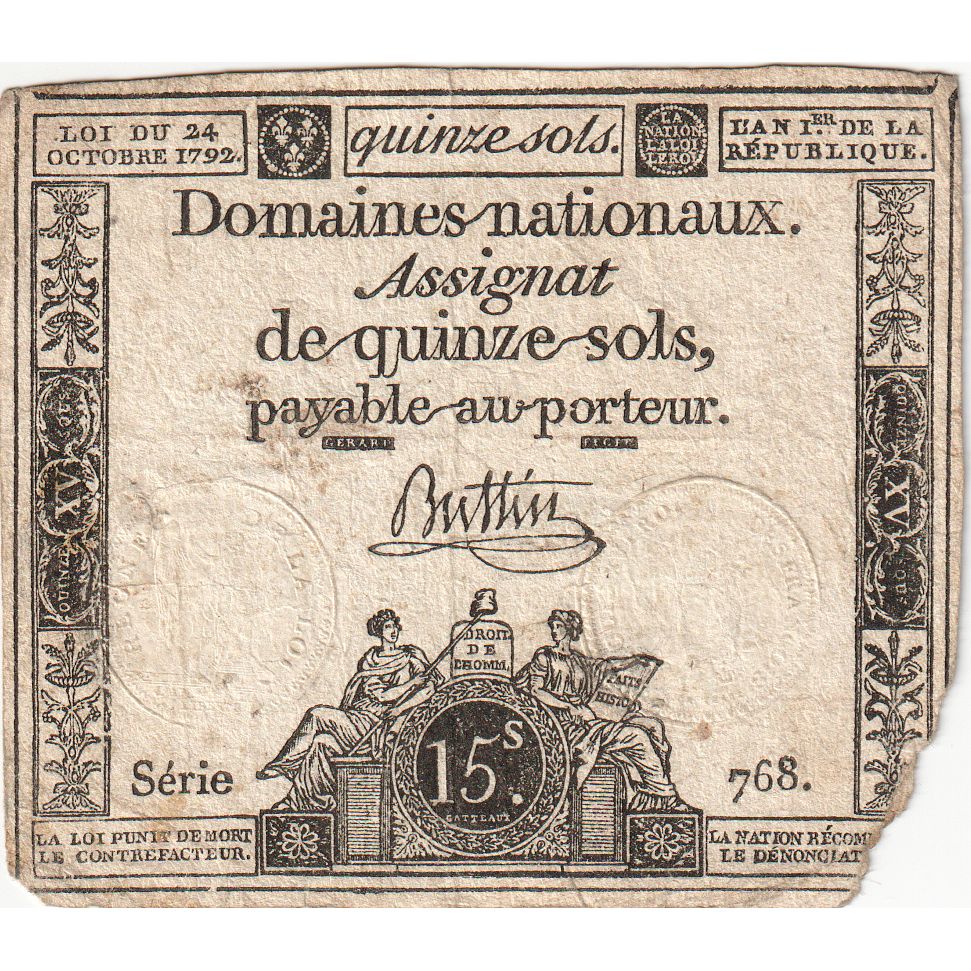 France, 15 Sols, 1792-10-24, 768, VF(20-25)