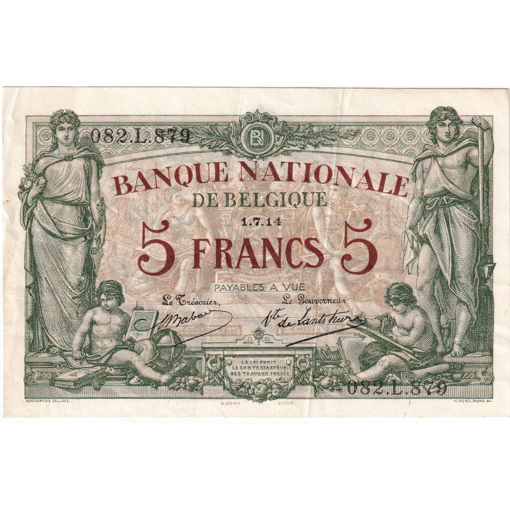 Bélgica, 5 Francs, 1914-07-01, UNC(60-62)