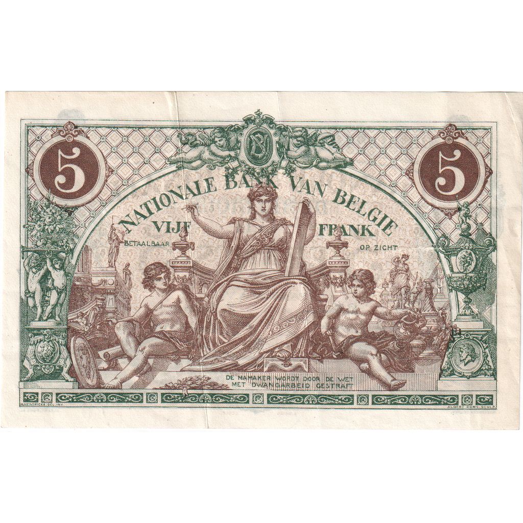 Bélgica, 5 Francs, 1914-07-01, UNC(60-62)