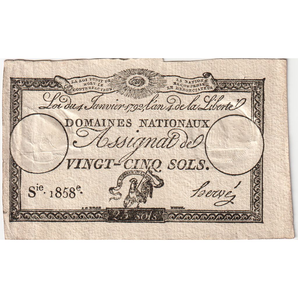 France, 25 Sols, 1792-01-04, Serie 1858, AU(55-58)