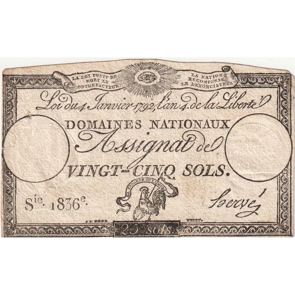 Frankrijk, 25 Sols, 1792-01-04, Serie 1858, TTB+