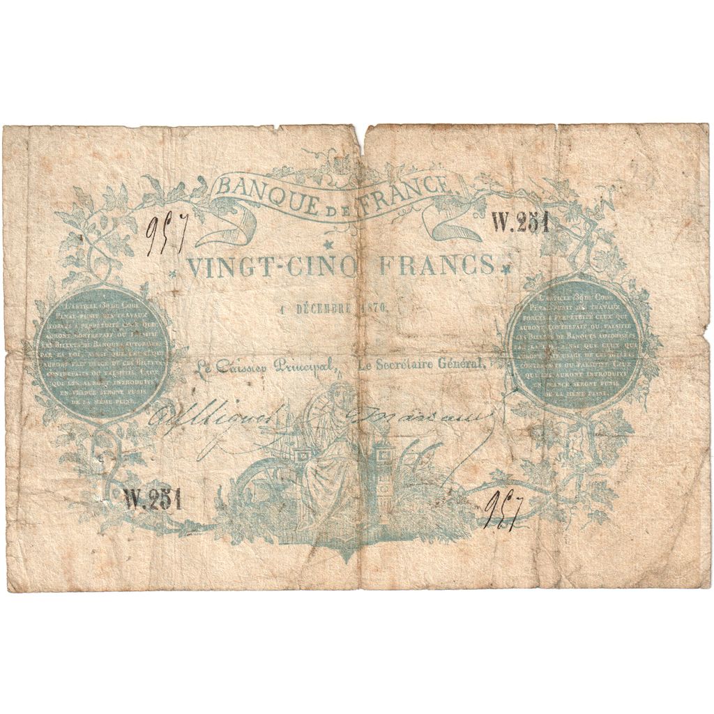 França, 25 Francs, 1870-12-01, W.251, Faux d'Epoque, F(12-15)
