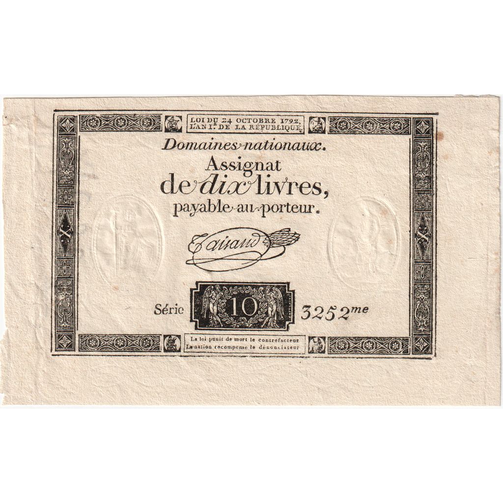 Frankrijk, 10 Livres, 1792-10-24, 3252, Wide margins, TTB+