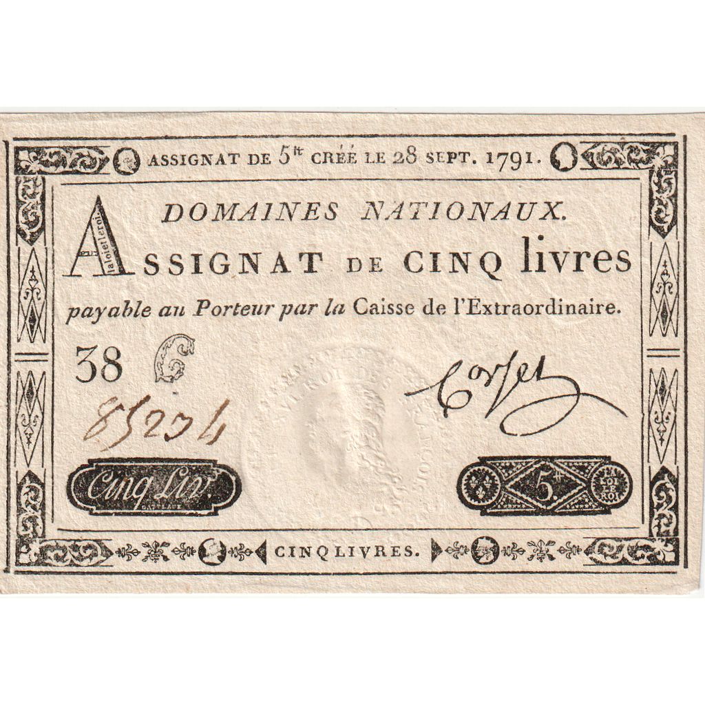 France, 5 Livres, 1791-09-28, 38C, UNC(63)
