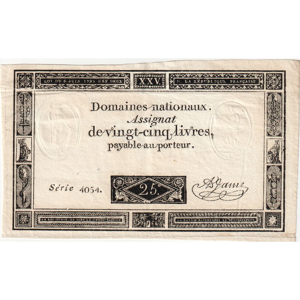 France, 25 Livres, 1793-06-06, 4054, UNC(63)