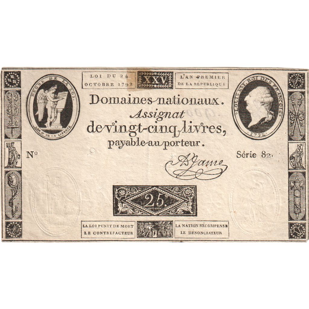 Francja, 25 Livres, 1792-10-24, 82, AU(50-53)