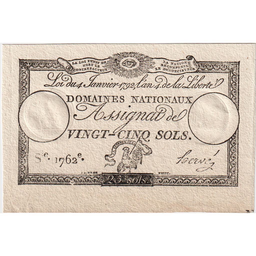 France, 25 Sols, 1792-01-04, 1762, UNC(63)