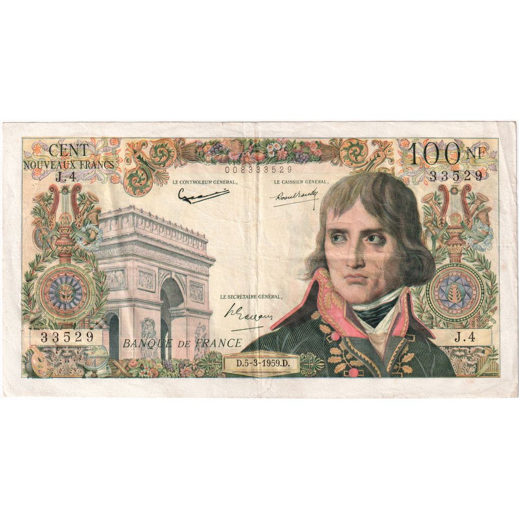 Francia, 100 Nouveaux Francs, Bonaparte, 1959-03-05, J.4, MBC