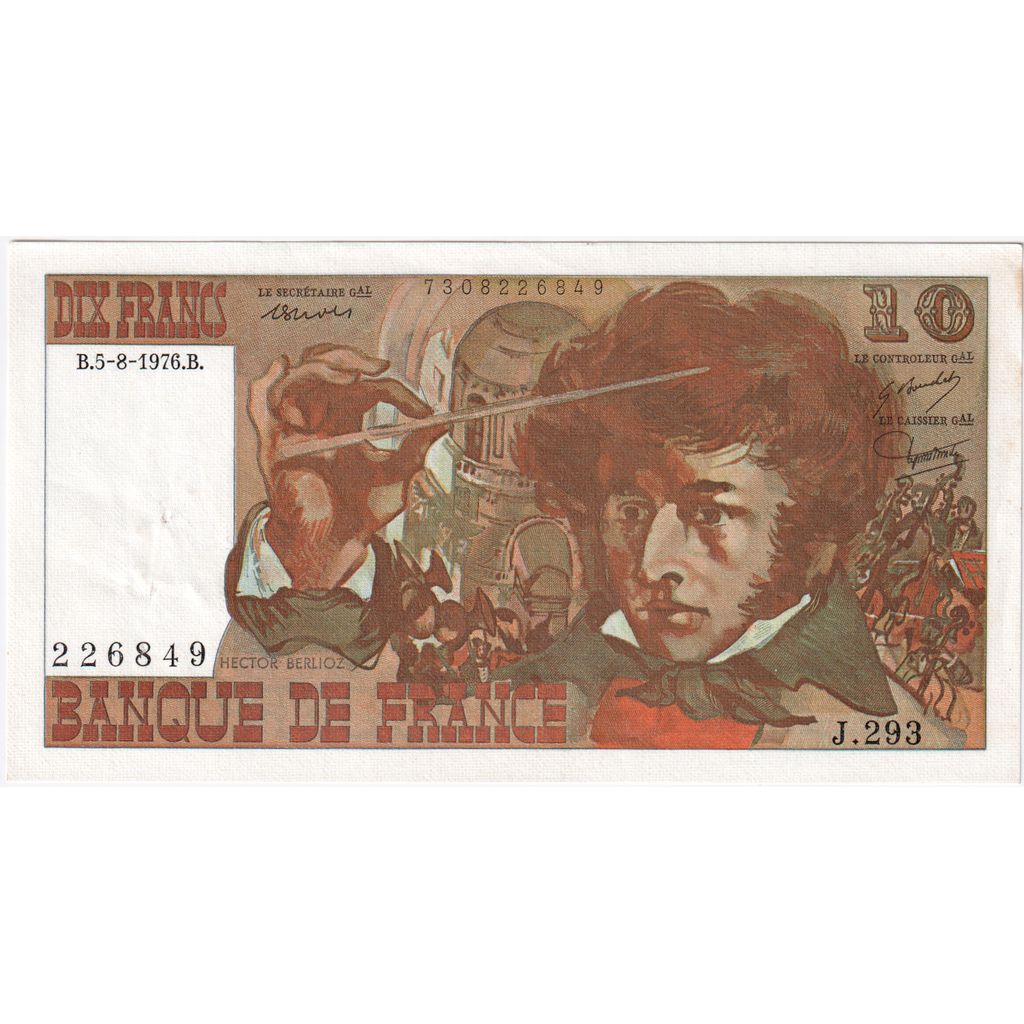 France, 10 Francs, Berlioz, 1976-08-05, J.293, Consecutive Numbers, AU(55-58)