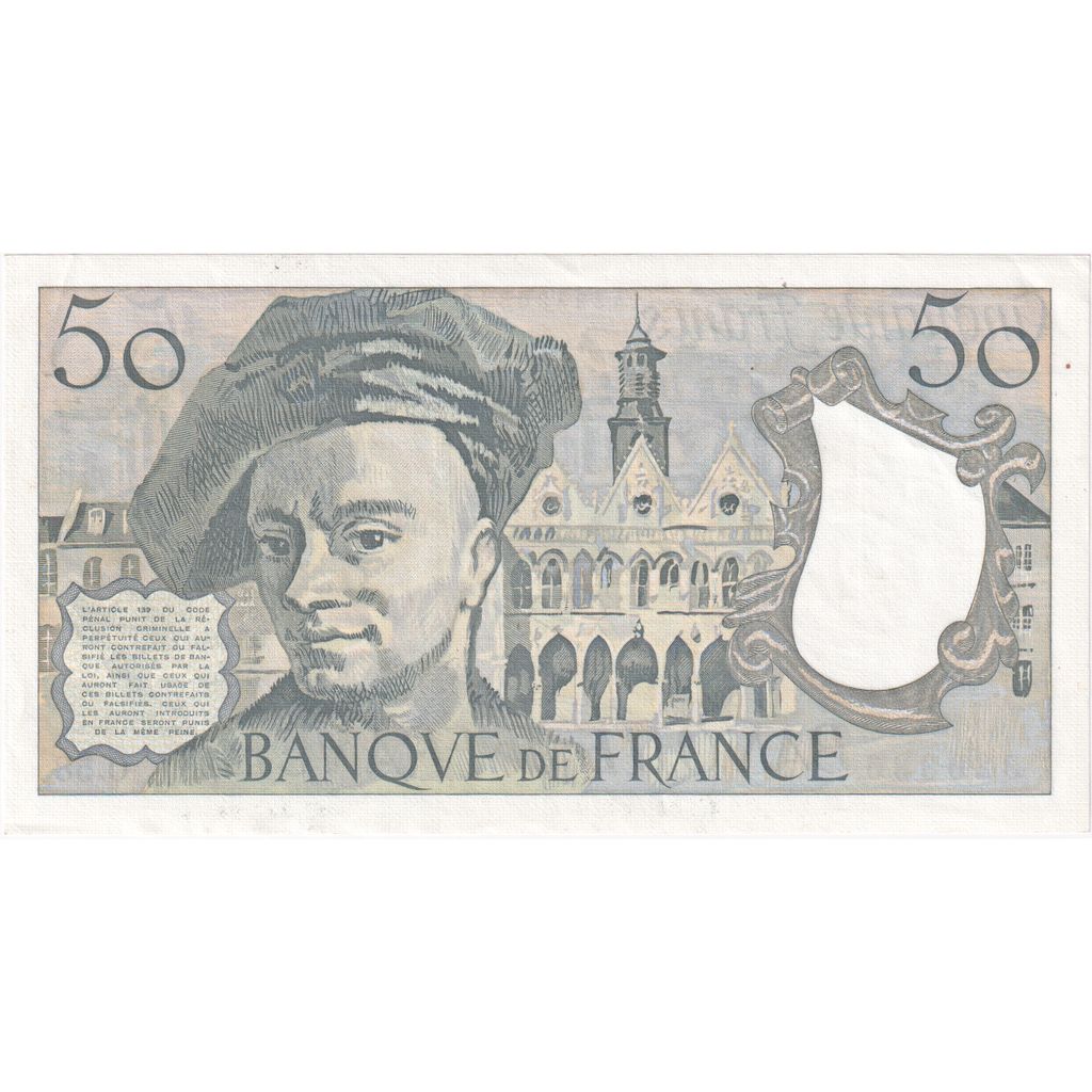 France, 50 Francs, Quentin de La Tour, 1989, O.58, UNC(63)