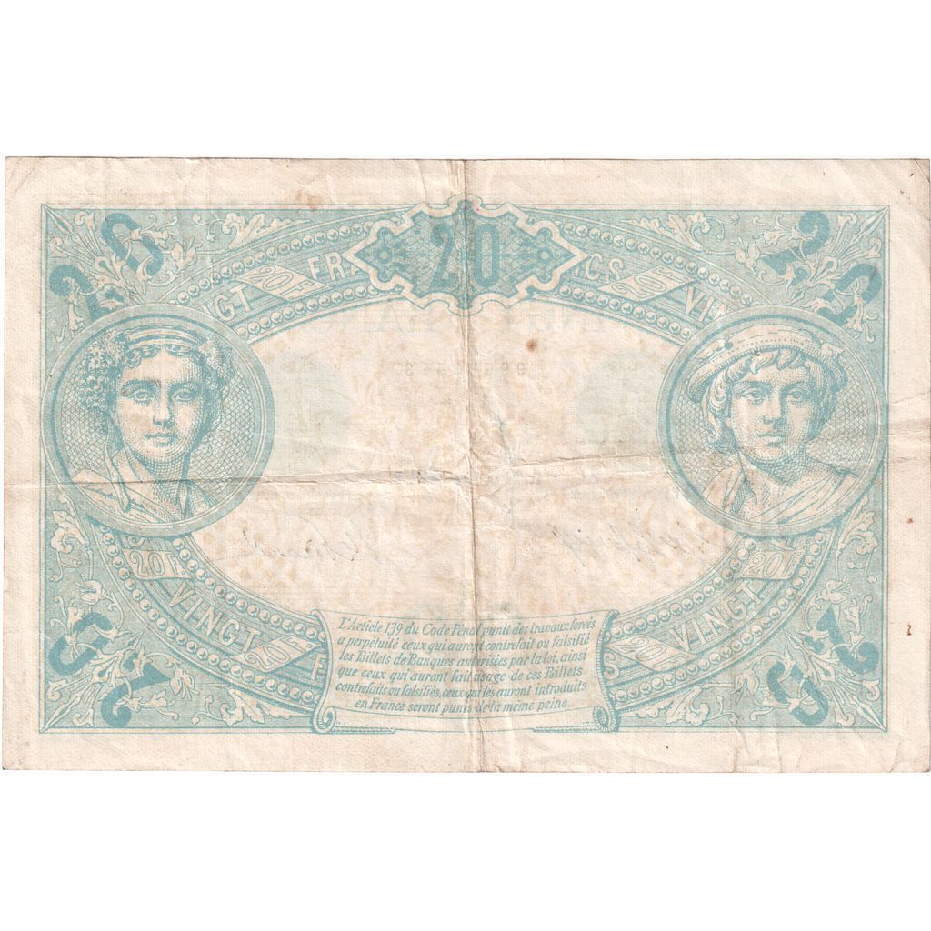 France, 20 Francs, Bleu, 1913-01-23, J.3962, EF(40-45)