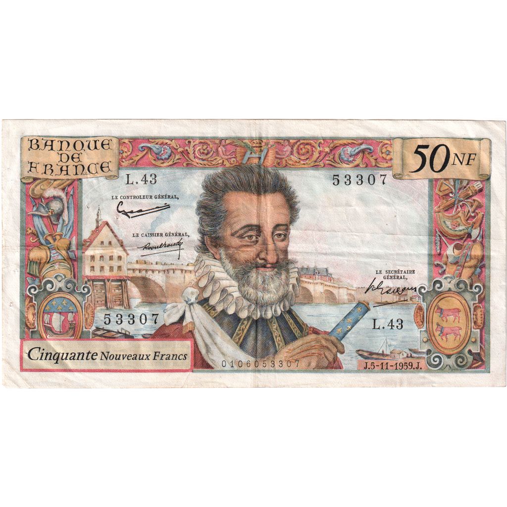 França, 50 Nouveaux Francs, Henri IV, 1959-11-05, L.43, EF(40-45)