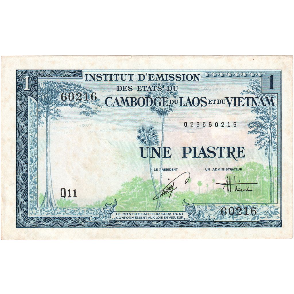 Indochina Francesa, 1 Piastre, Undated (1954), UNC(63)