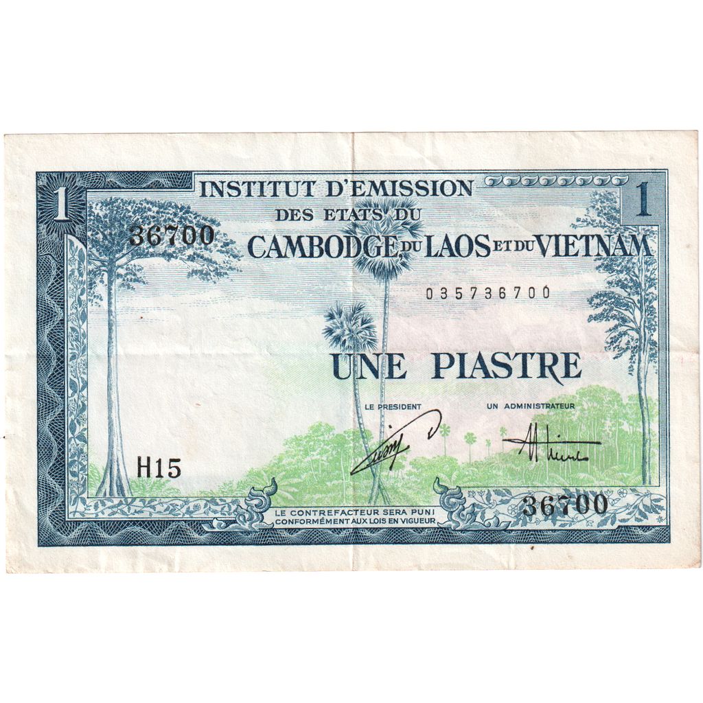 Indocia Francese, 1 Piastre, Undated (1954), BB+