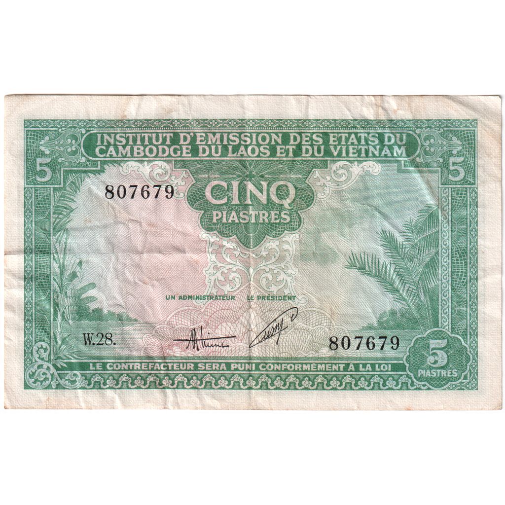 French Indochina, 5 Piastres, Undated (1953), SS
