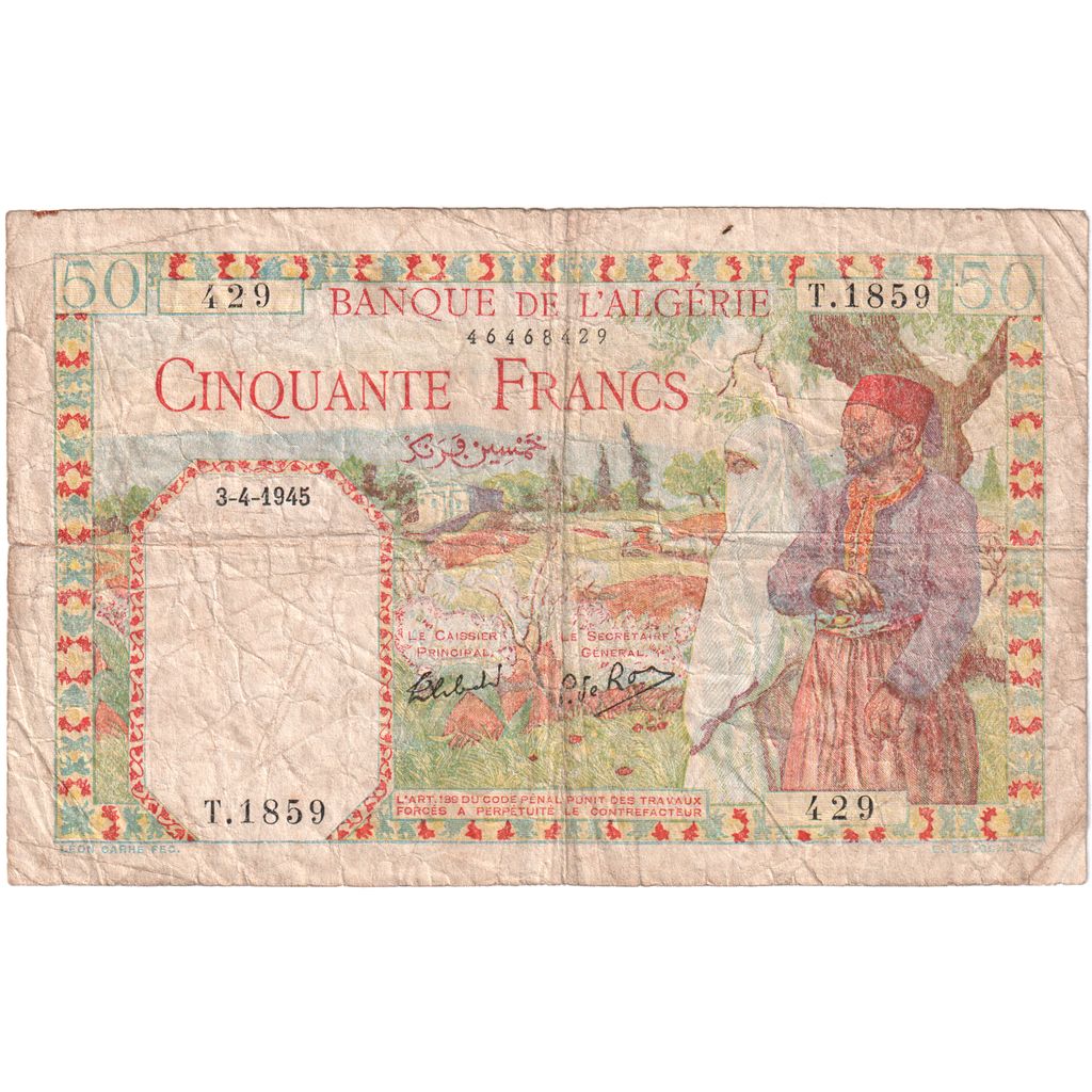 Algeria, 50 Francs, 1945-04-03, BC