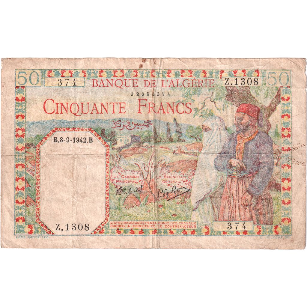 Algeria, 50 Francs, 1942-09-08, BC+