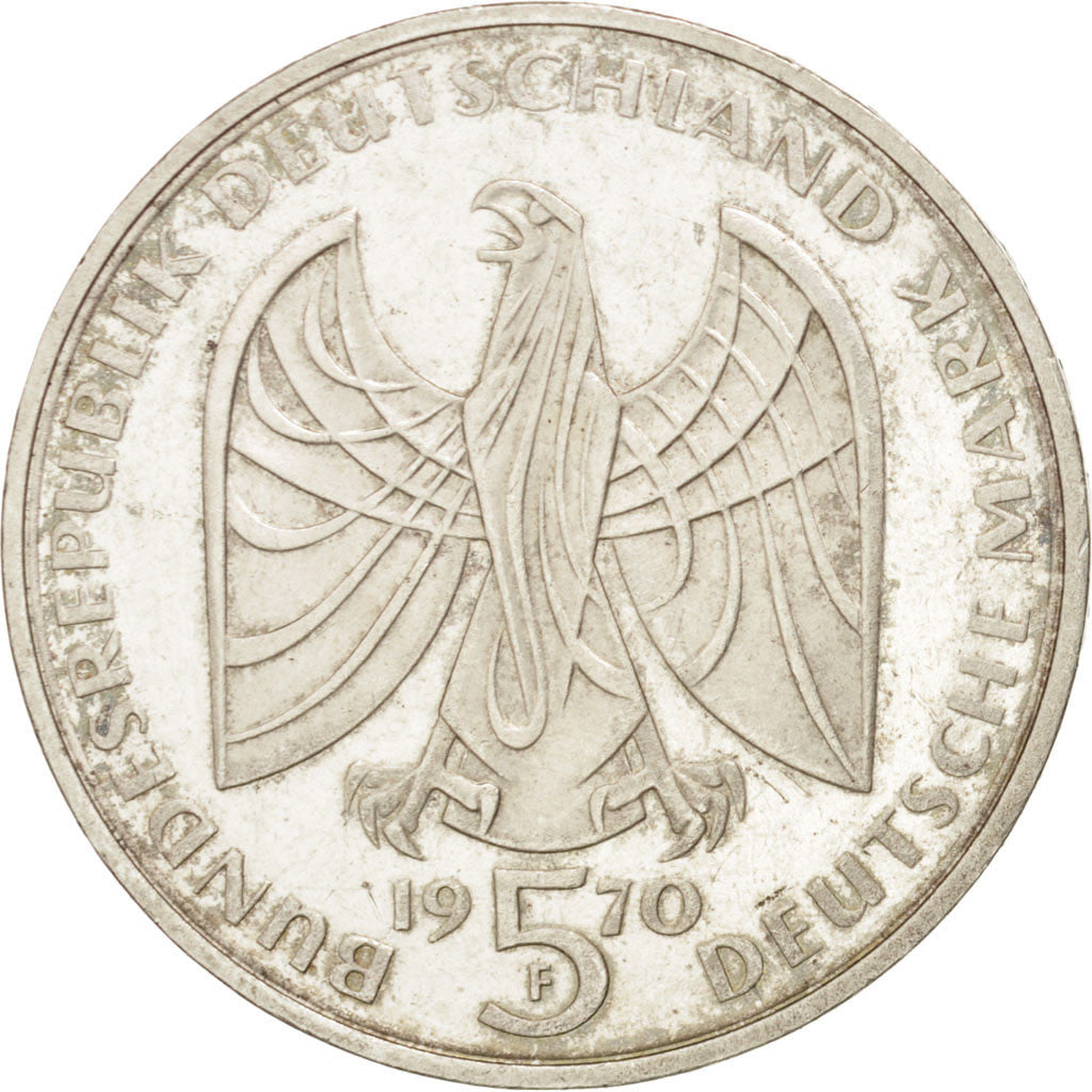 GERMANY - FEDERAL REPUBLIC, 5 Mark, 1970, Stuttgart, KM #127, MS(63), Silver,...